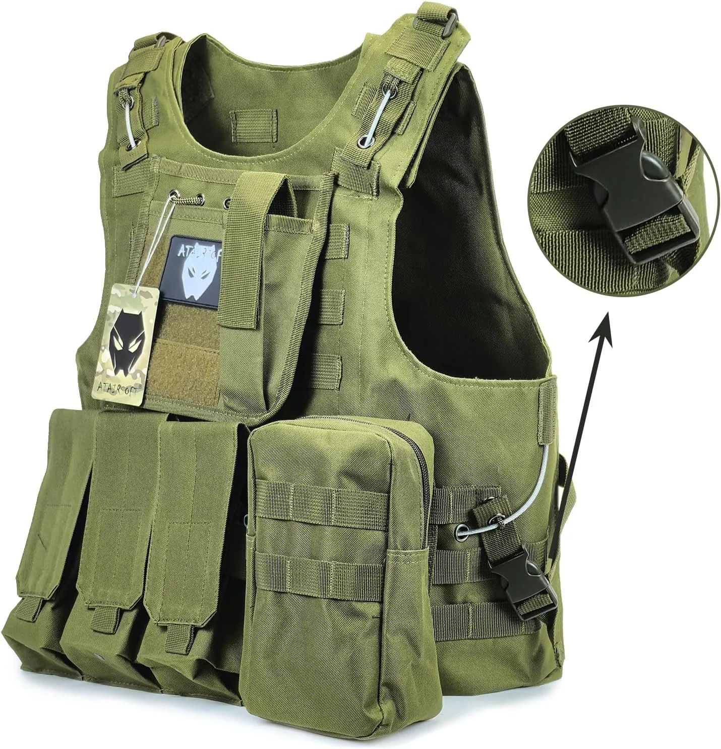 ATAIRSOFT Tactical Vest Airsoft MOLLE RRV Hunting Adjustable Plate Carrier with Pouches