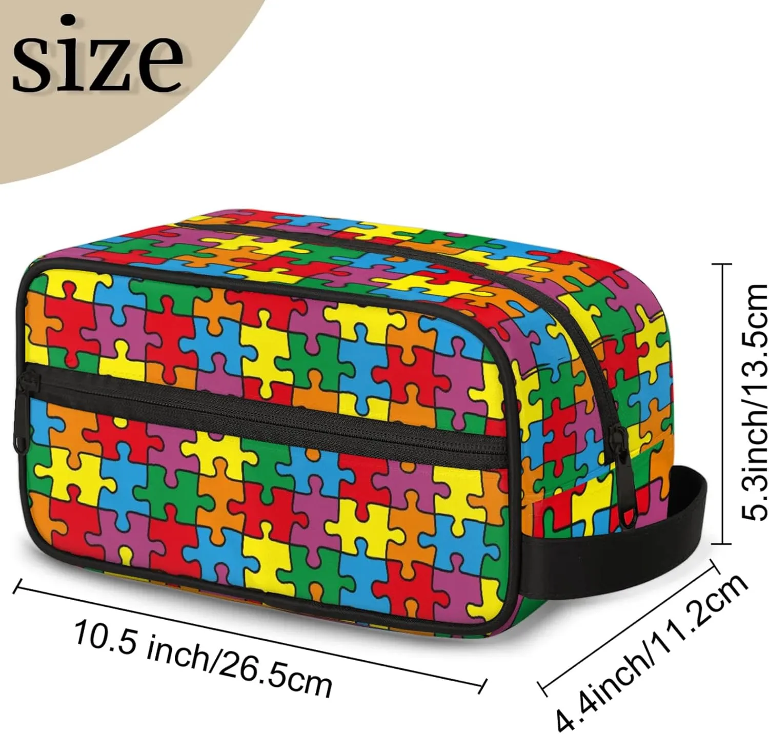Autism Awareness Kids Toiletry Bag Colorful Puzzle Print Waterproof Hanging Cosmetic Pouch Dopp Kit Medicine Travel Organizer Bag for Girls & Boys