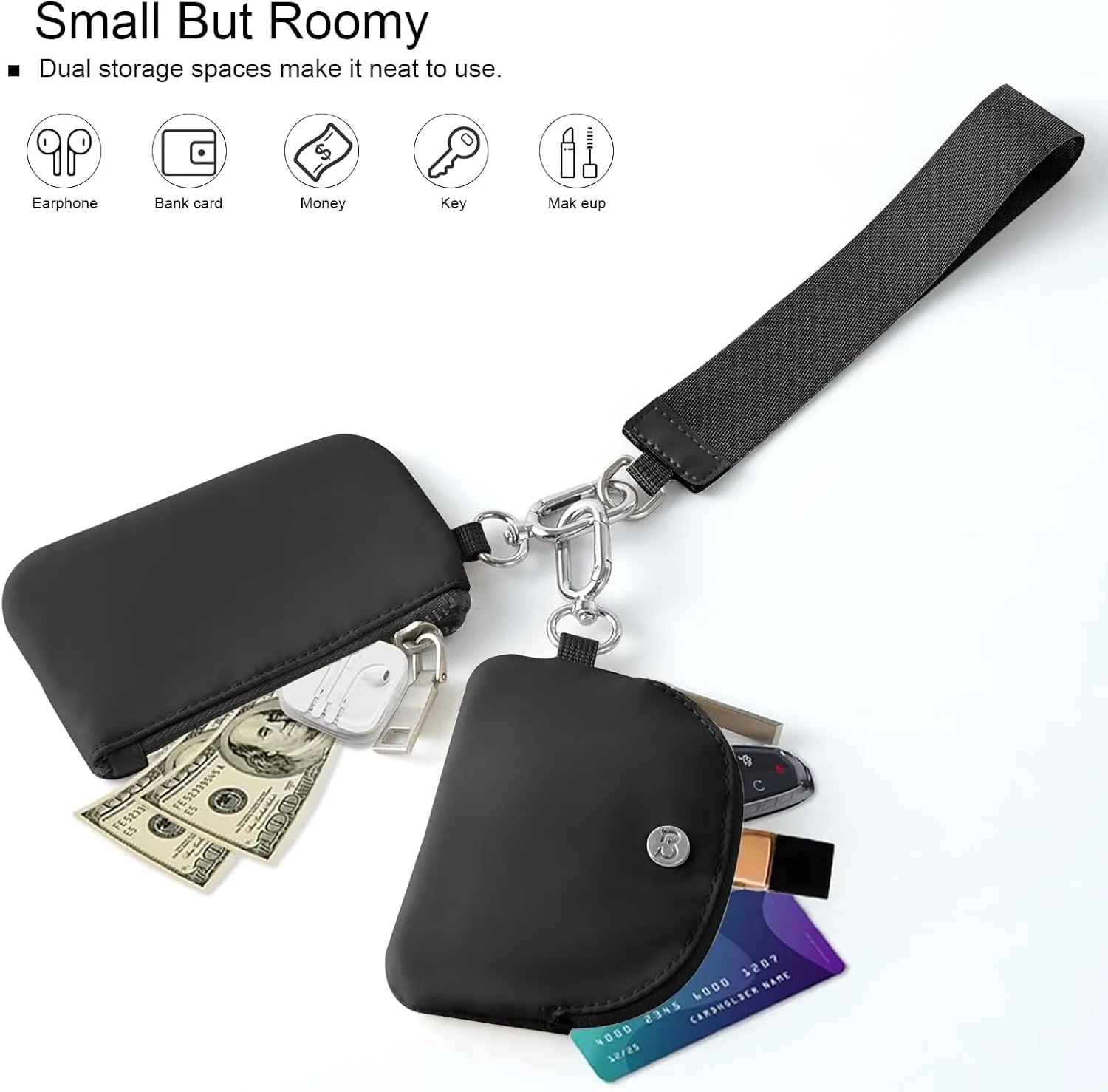 Babysun Mini Zip Around Dual Pouch Wristlet With 2 Straps Wristlet Keychain Wallet for Women Coin Purse Small Cute for Teen Girl