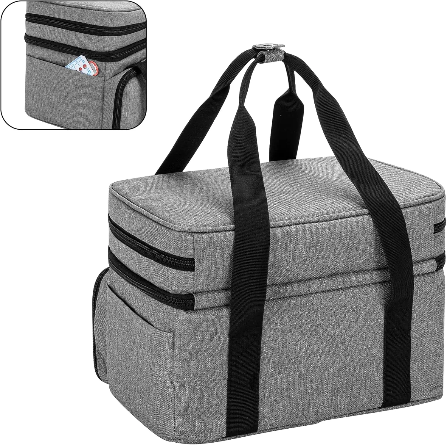 BAFASO Double Layer Sewing Accessories Organizer with 2 Detachable Pouches, Large Sewing Storage Bag for Sewing Tools (Bag ONLY), Gray