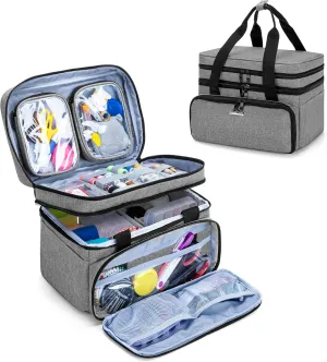 BAFASO Double Layer Sewing Accessories Organizer with 2 Detachable Pouches, Large Sewing Storage Bag for Sewing Tools (Bag ONLY), Gray