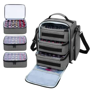 BAFASO Nail Polish Organizer Holds 72 Bottles (15ml - 0.5 fl.oz), Large Nail Polish Case with 3 Removable Pouches and Multiple Storage Sections (Patented Design), Gray