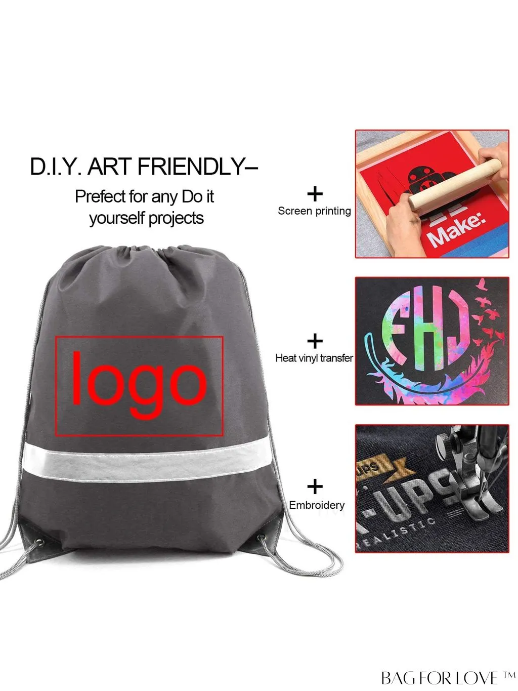 BagForLove - BeeGreen 20-Pack Reflective Drawstring Bags for Gym, Sports, and Travel - Unisex Design