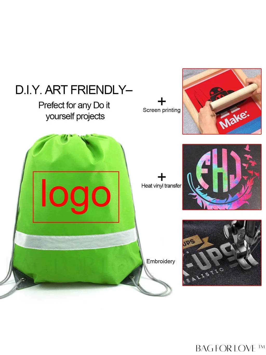 BagForLove - BeeGreen 20-Pack Reflective Drawstring Bags for Gym, Sports, and Travel - Unisex Design