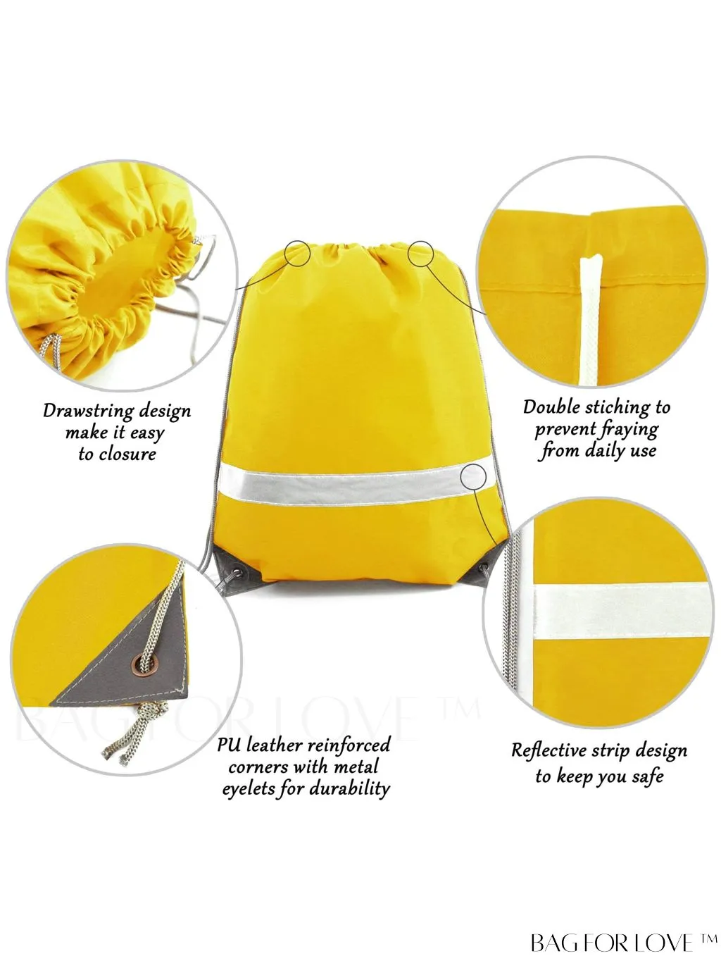 BagForLove - BeeGreen 20-Pack Reflective Drawstring Bags for Gym, Sports, and Travel - Unisex Design