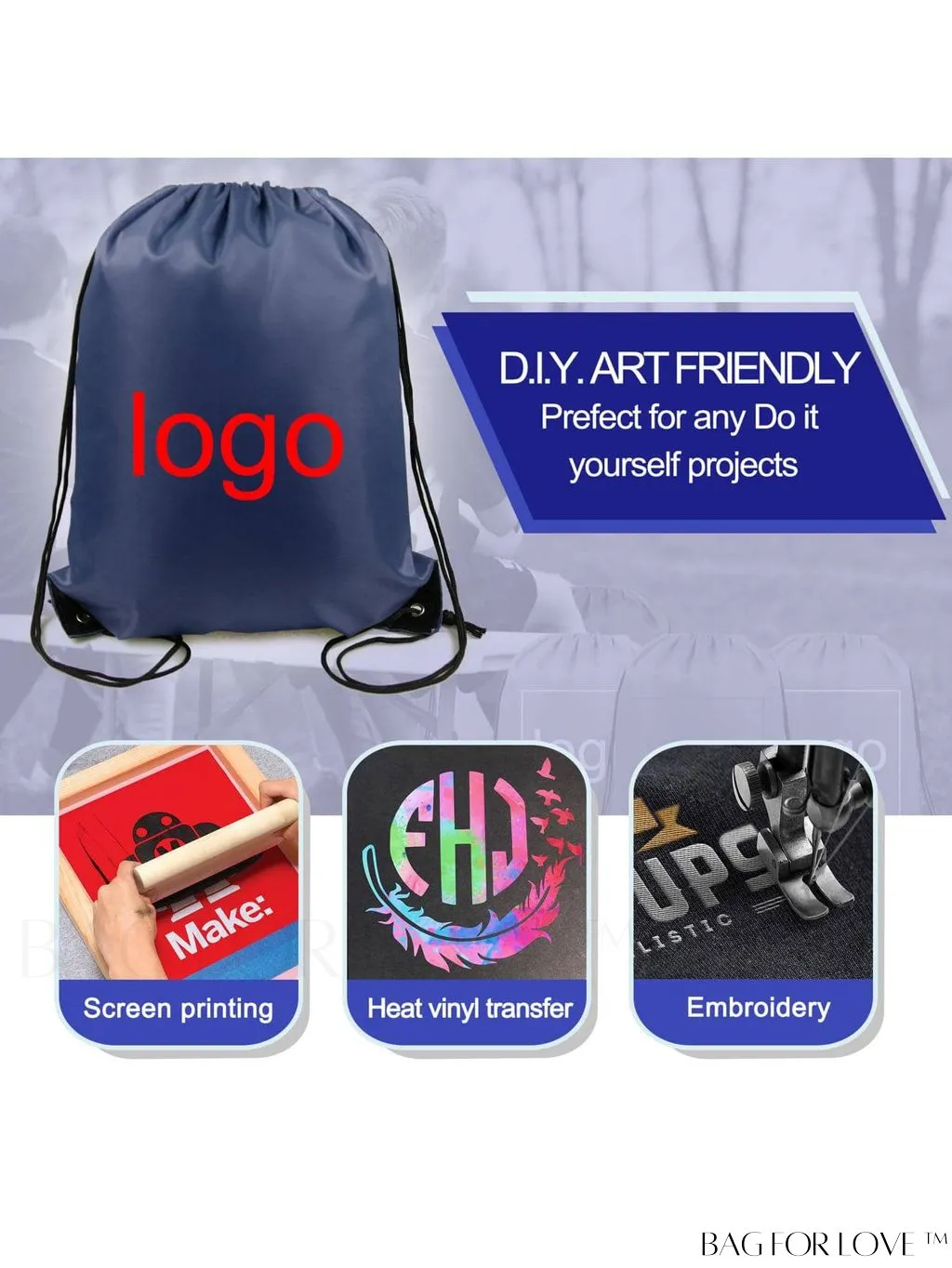BagForLove - BeeGreen 20-Piece Navy Blue Drawstring Bag: Multipurpose, Vinyl-ready, and Durable Sackpack for Parties, Gym, and Sports