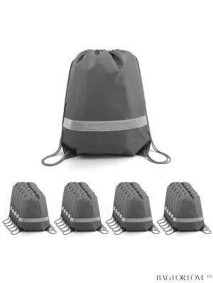 BagForLove - BeeGreen Large Drawstring Backpack, 20-Pack, Reflective Strip, Ideal for Gym, Sports, and Travel