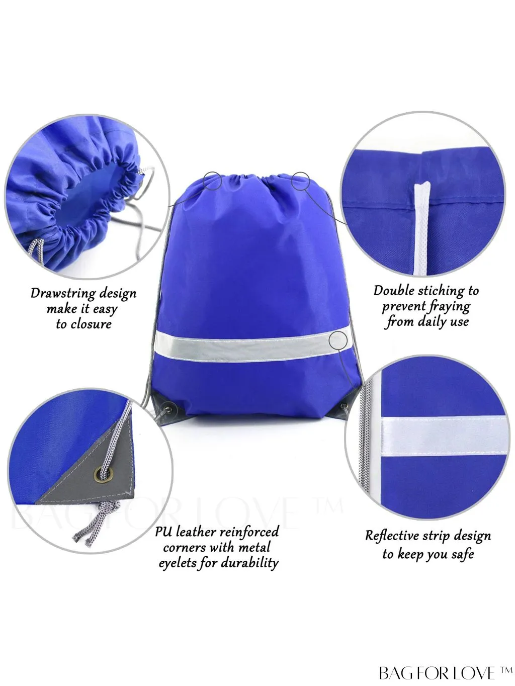 BagForLove - BeeGreen Large Drawstring Backpack, 20-Pack, Reflective Strip, Ideal for Gym, Sports, and Travel