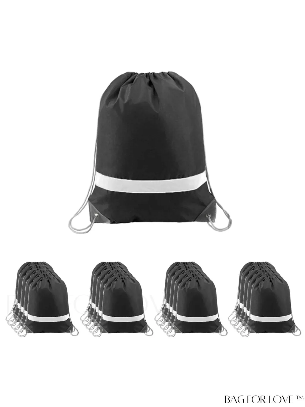 BagForLove - BeeGreen Large Drawstring Backpack, 20-Pack, Reflective Strip, Ideal for Gym, Sports, and Travel