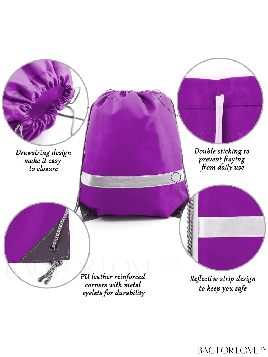 BagForLove - BeeGreen Large Drawstring Backpack, 20-Pack, Reflective Strip, Ideal for Gym, Sports, and Travel