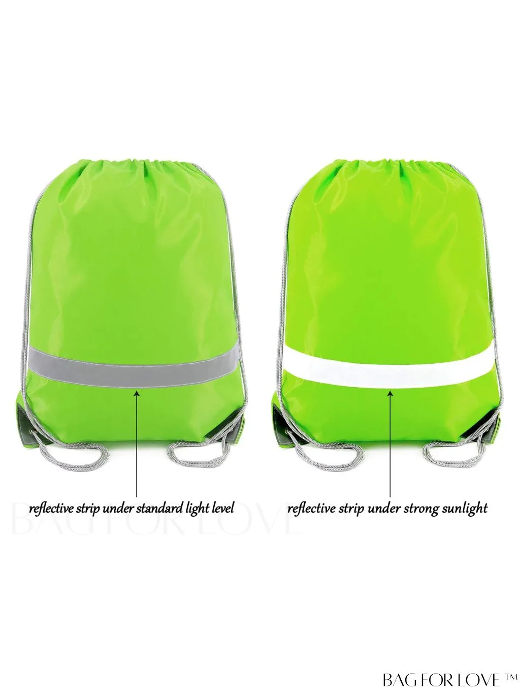 BagForLove - BeeGreen Large Drawstring Backpack, 20-Pack, Reflective Strip, Ideal for Gym, Sports, and Travel