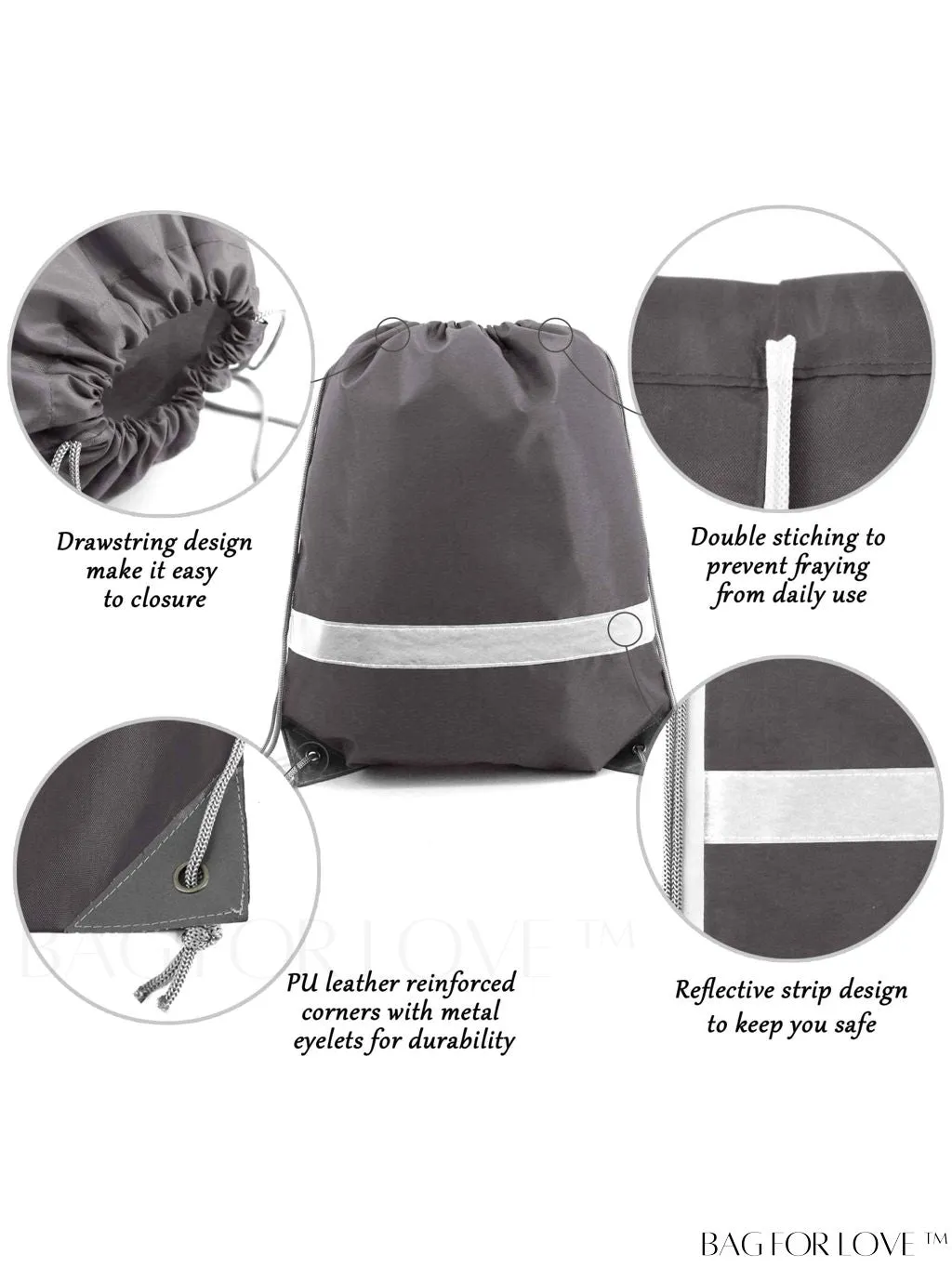 BagForLove - BeeGreen Large Drawstring Backpack, 20-Pack, Reflective Strip, Ideal for Gym, Sports, and Travel