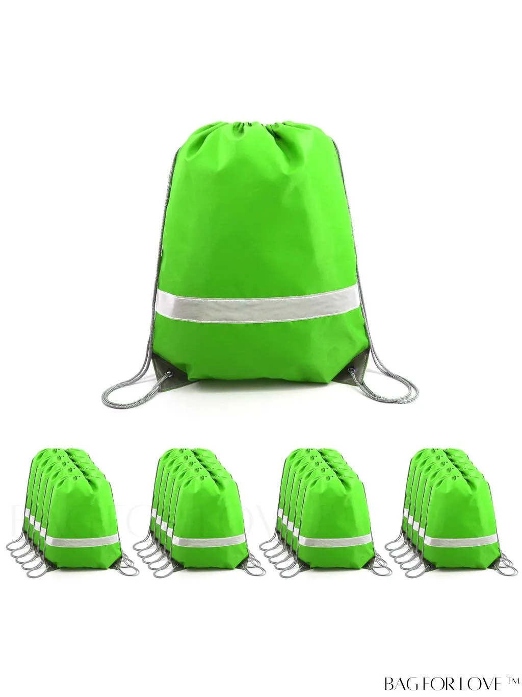 BagForLove - BeeGreen Large Drawstring Backpack, 20-Pack, Reflective Strip, Ideal for Gym, Sports, and Travel