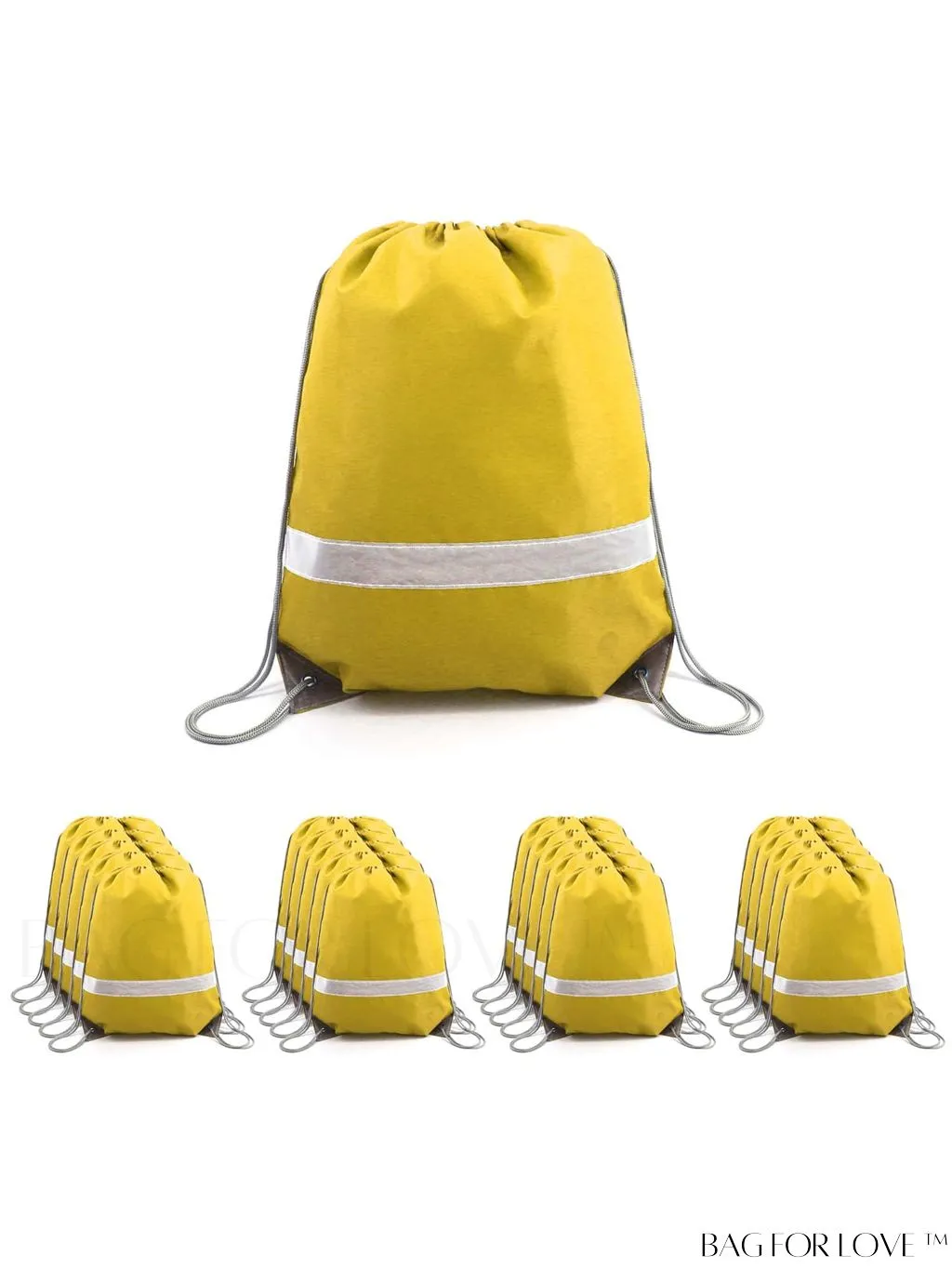 BagForLove - BeeGreen Large Drawstring Backpack, 20-Pack, Reflective Strip, Ideal for Gym, Sports, and Travel
