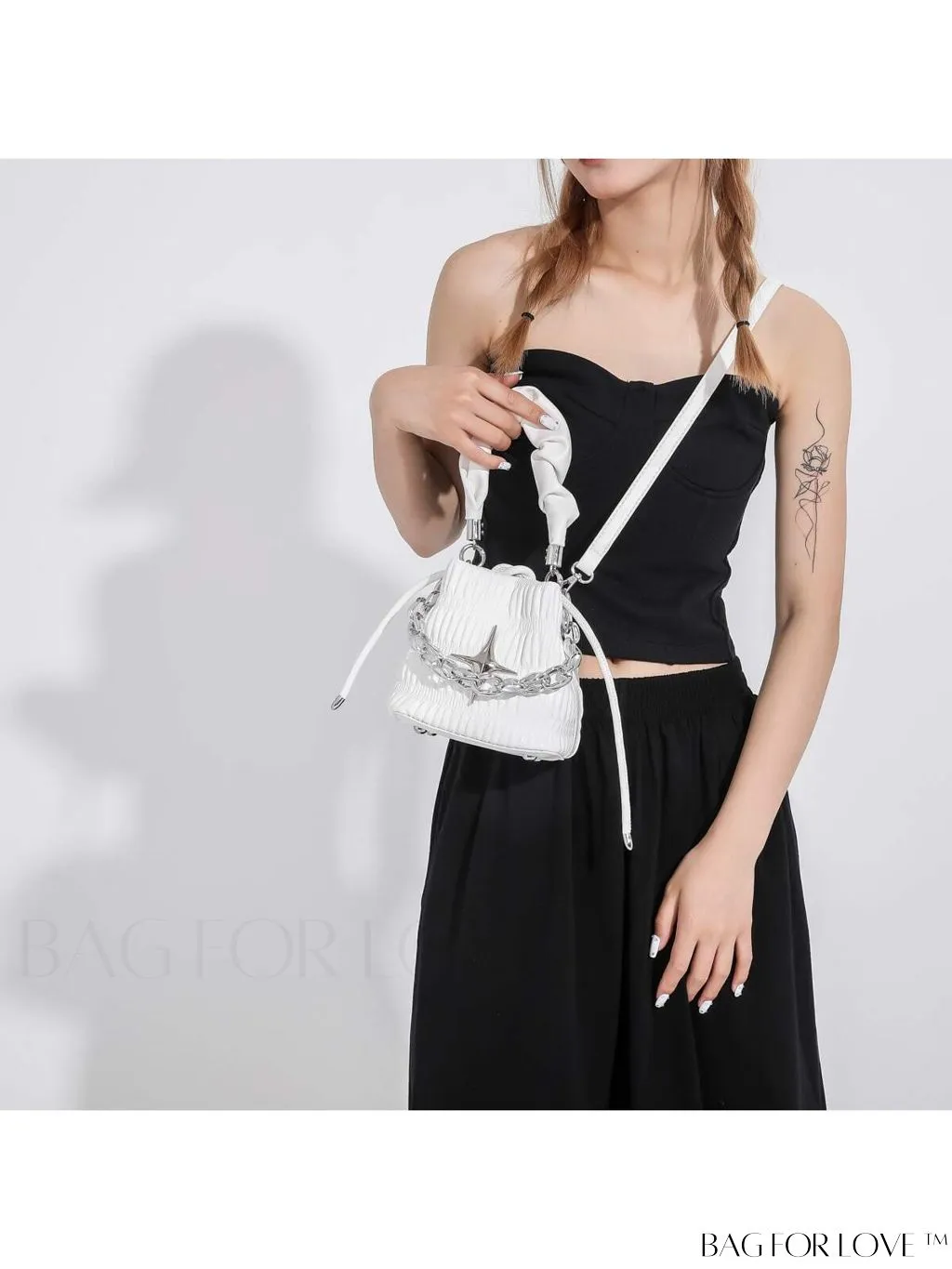 BagForLove - Chic and Sleek Golden Bucket Bag with Pleats, Drawstring, and Metallic Decor Chain