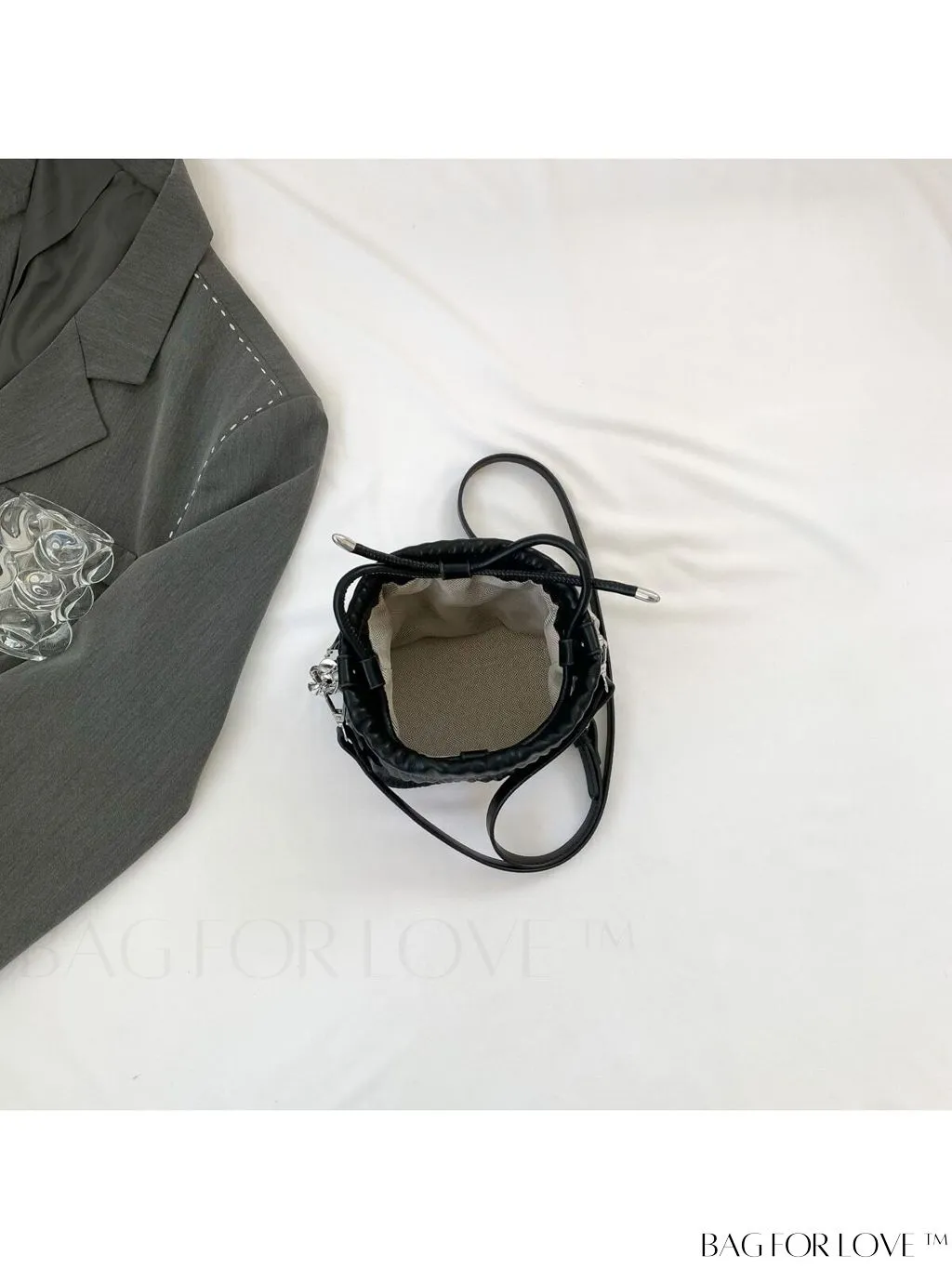 BagForLove - Chic and Sleek Golden Bucket Bag with Pleats, Drawstring, and Metallic Decor Chain