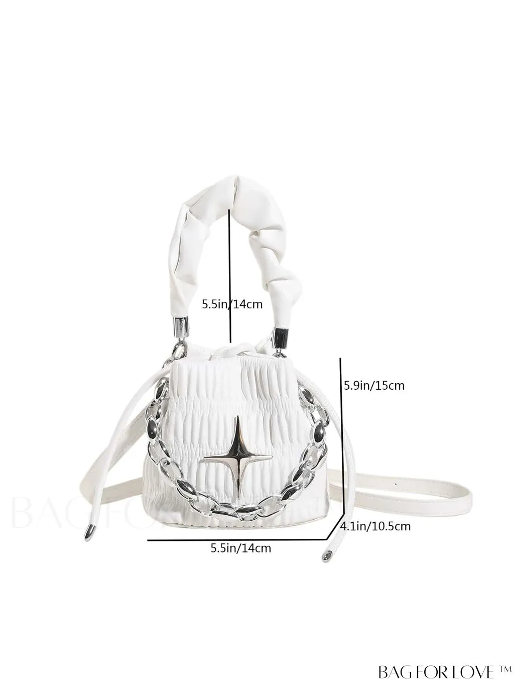 BagForLove - Chic and Sleek Golden Bucket Bag with Pleats, Drawstring, and Metallic Decor Chain