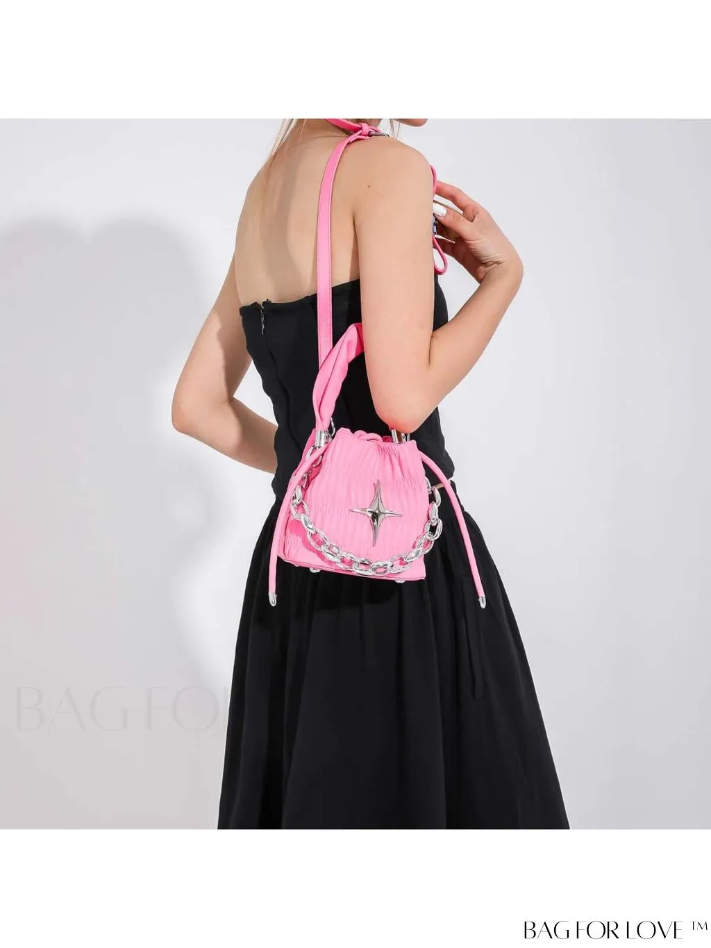 BagForLove - Chic and Sleek Golden Bucket Bag with Pleats, Drawstring, and Metallic Decor Chain