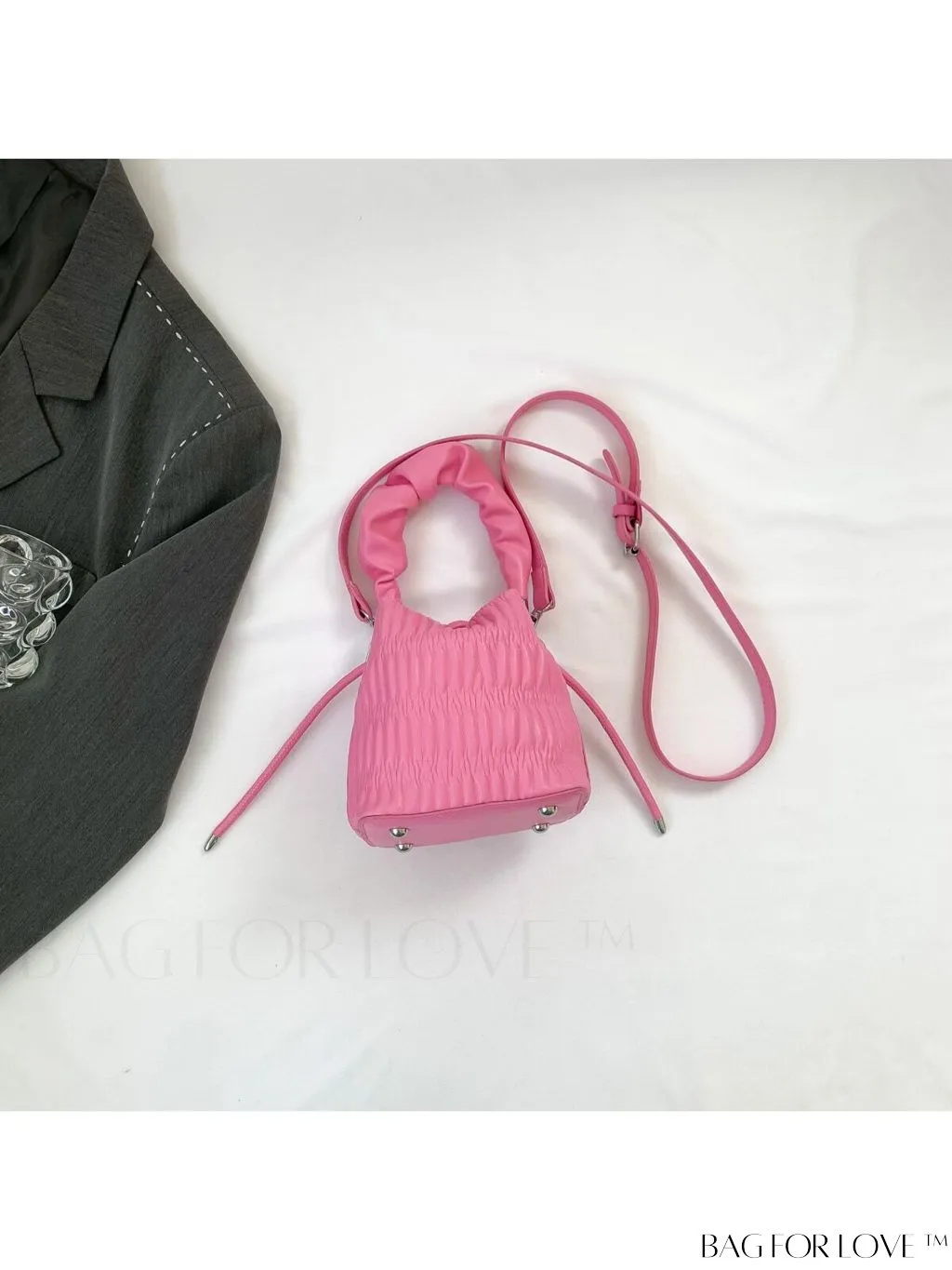 BagForLove - Chic and Sleek Golden Bucket Bag with Pleats, Drawstring, and Metallic Decor Chain