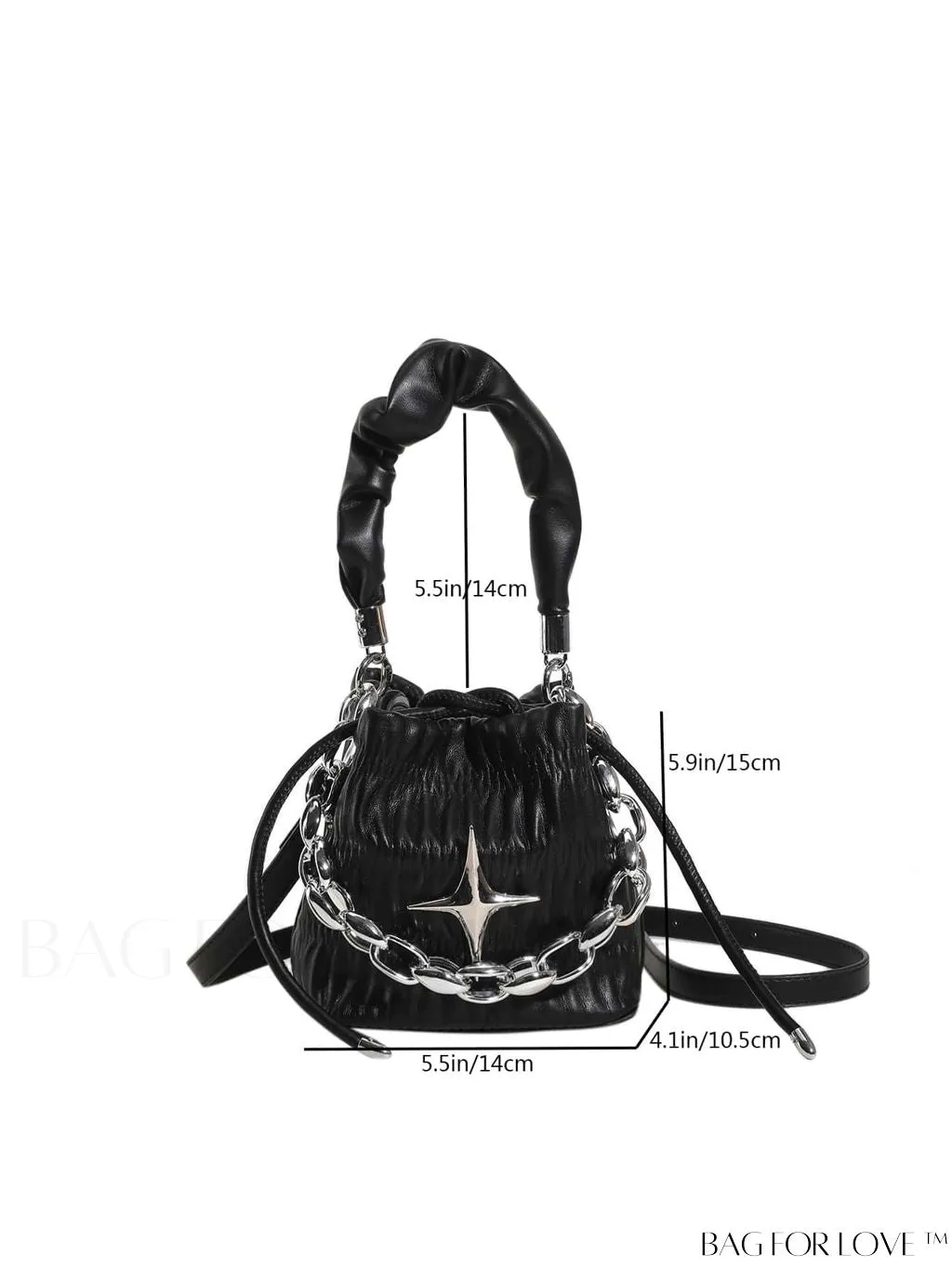 BagForLove - Chic and Sleek Golden Bucket Bag with Pleats, Drawstring, and Metallic Decor Chain