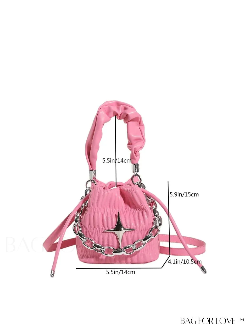 BagForLove - Chic and Sleek Golden Bucket Bag with Pleats, Drawstring, and Metallic Decor Chain