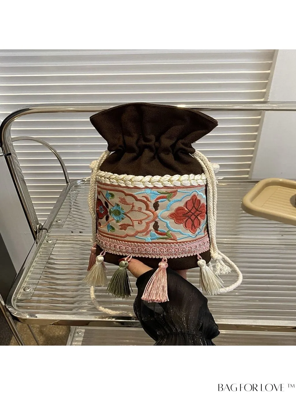 BagForLove - Chic Vintage Embroidered Bucket Bag with Tassel Accent - Crossbody for Sophisticated Women