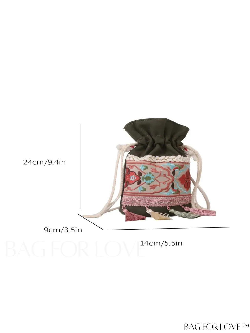 BagForLove - Chic Vintage Embroidered Bucket Bag with Tassel Accent - Crossbody for Sophisticated Women