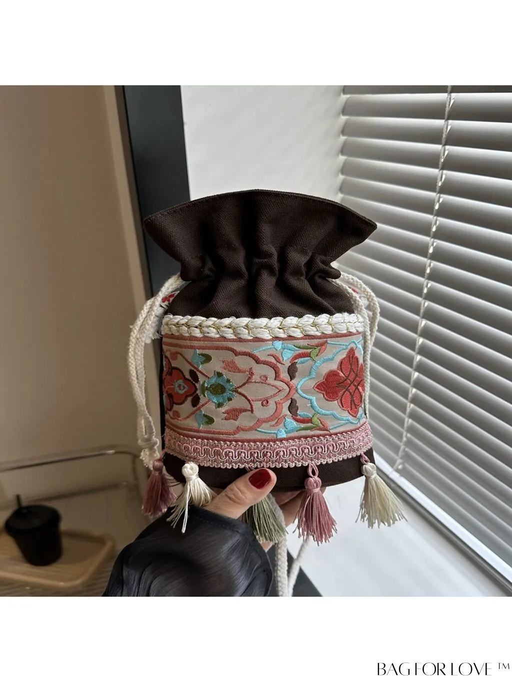 BagForLove - Chic Vintage Embroidered Bucket Bag with Tassel Accent - Crossbody for Sophisticated Women
