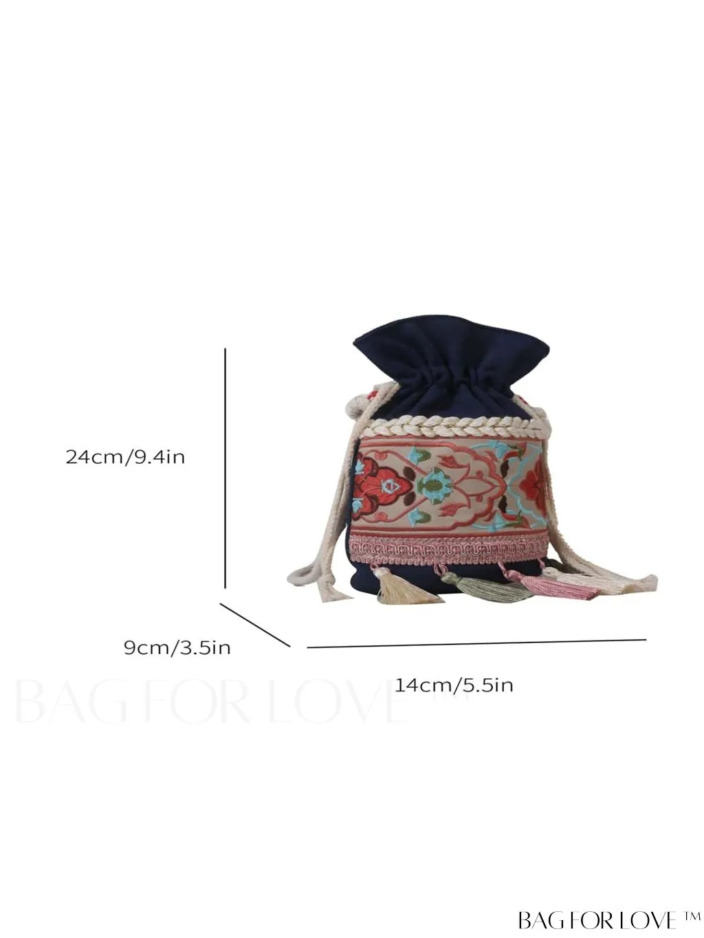 BagForLove - Chic Vintage Embroidered Bucket Bag with Tassel Accent - Crossbody for Sophisticated Women
