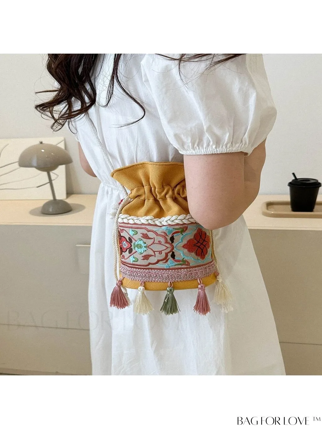 BagForLove - Chic Vintage Embroidered Bucket Bag with Tassel Accent - Crossbody for Sophisticated Women