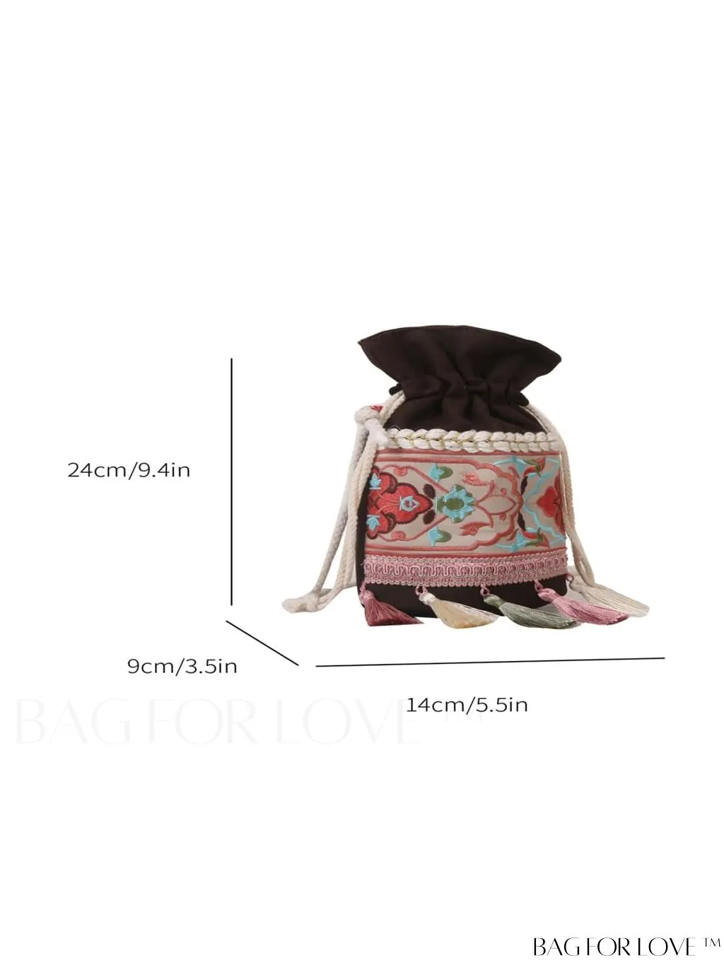 BagForLove - Chic Vintage Embroidered Bucket Bag with Tassel Accent - Crossbody for Sophisticated Women