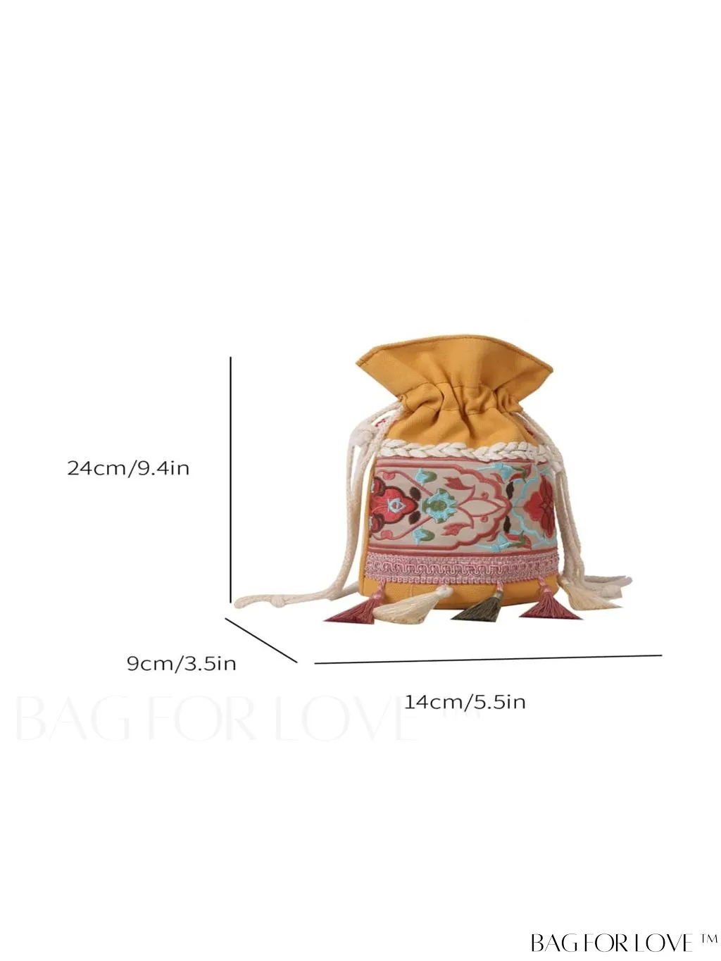 BagForLove - Chic Vintage Embroidered Bucket Bag with Tassel Accent - Crossbody for Sophisticated Women