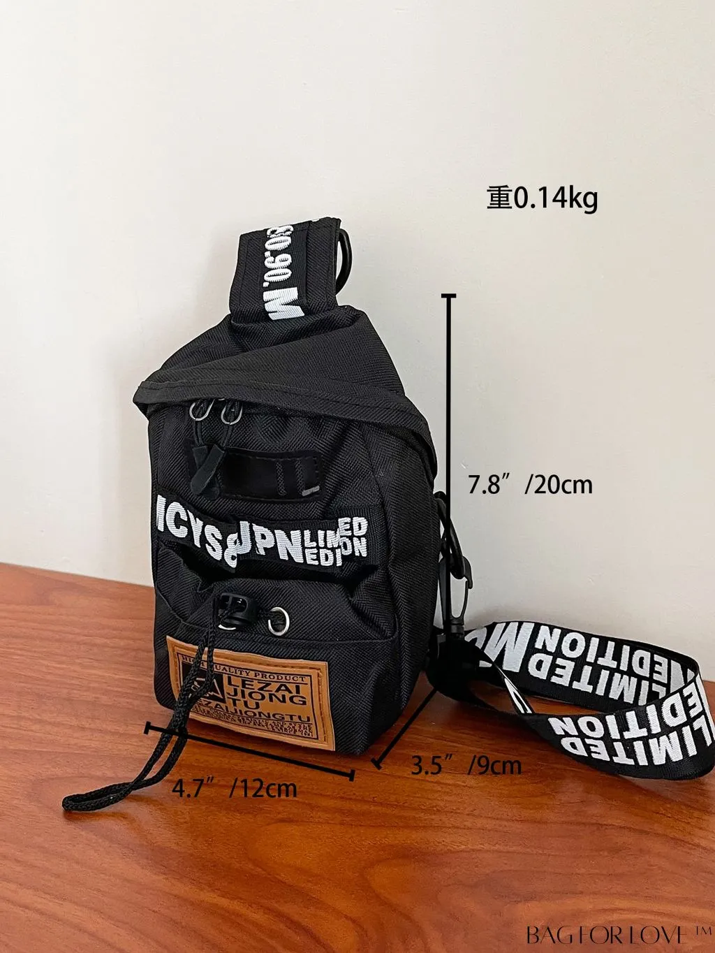 BagForLove - Compact Letter Graphic Sling Bag with Drawstring Closure