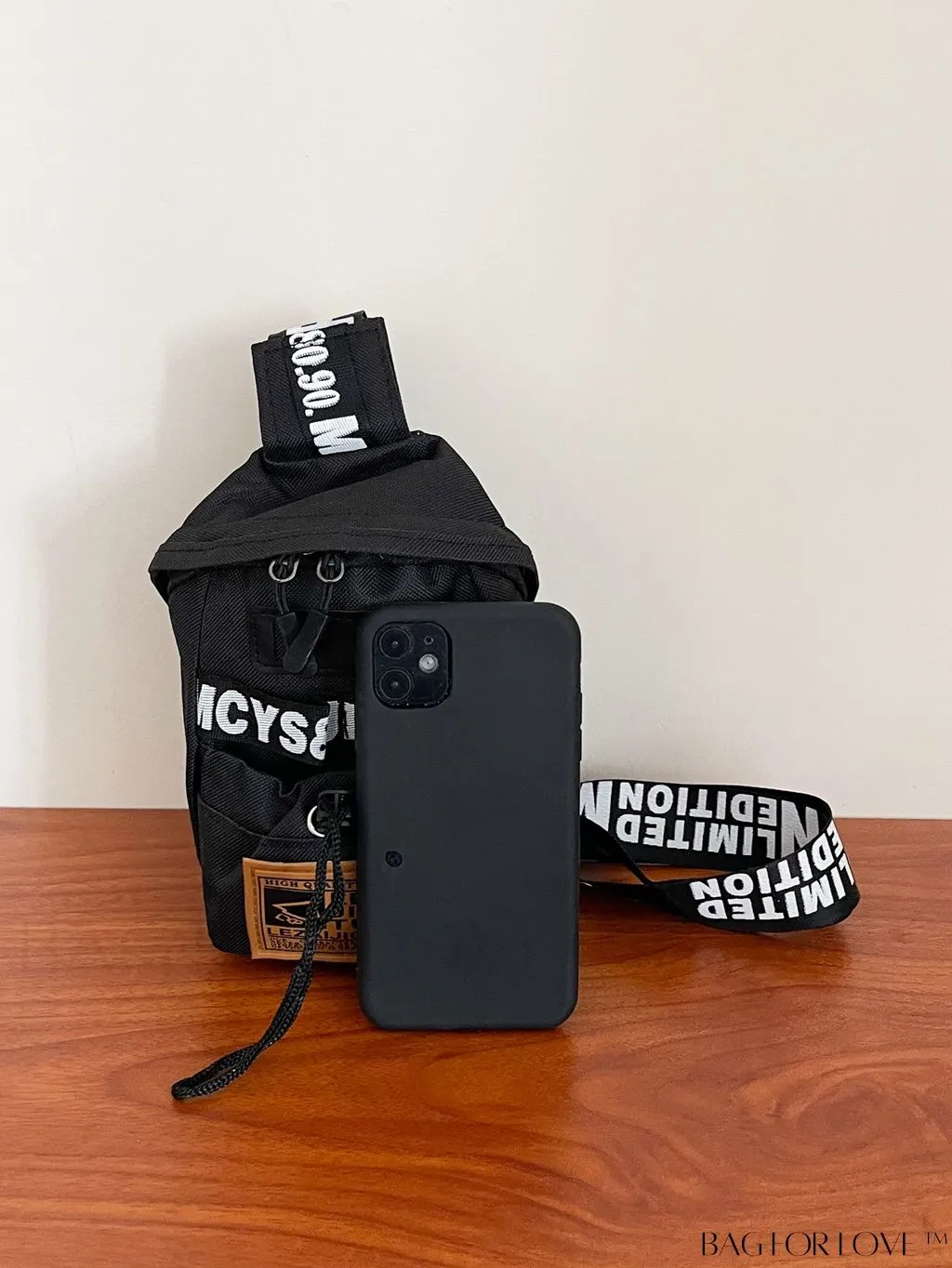 BagForLove - Compact Letter Graphic Sling Bag with Drawstring Closure