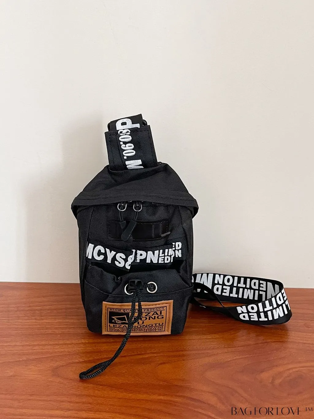 BagForLove - Compact Letter Graphic Sling Bag with Drawstring Closure