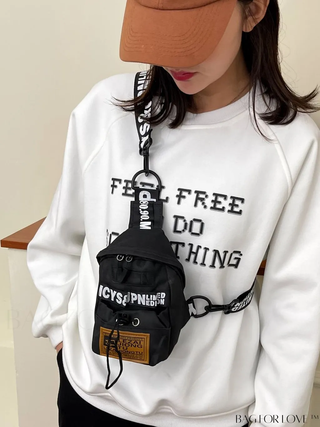 BagForLove - Compact Letter Graphic Sling Bag with Drawstring Closure
