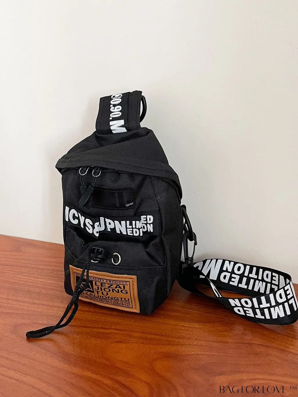 BagForLove - Compact Letter Graphic Sling Bag with Drawstring Closure