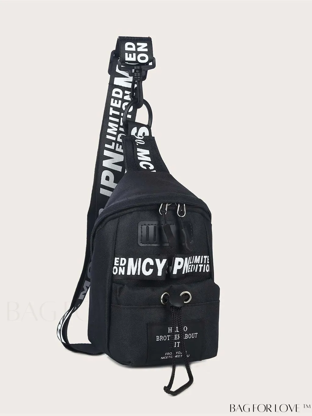 BagForLove - Compact Letter Graphic Sling Bag with Drawstring Closure