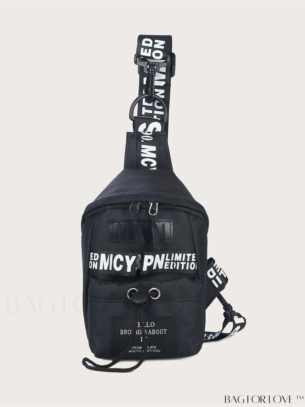 BagForLove - Compact Letter Graphic Sling Bag with Drawstring Closure