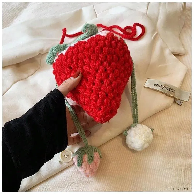 BagForLove - Delightful Knitted Crossbody Bag in Strawberry Design