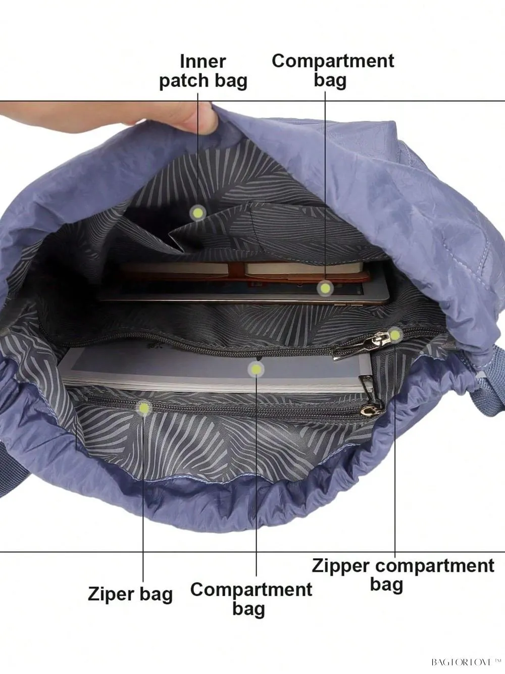 BagForLove - Lightweight Gym Bag with Cinching Closure and Storage Compartment