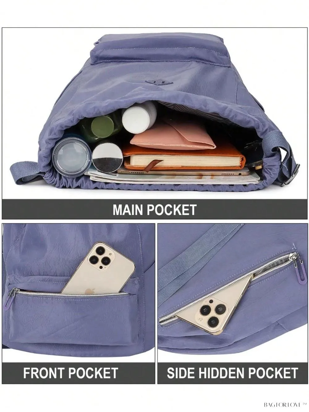 BagForLove - Lightweight Gym Bag with Cinching Closure and Storage Compartment