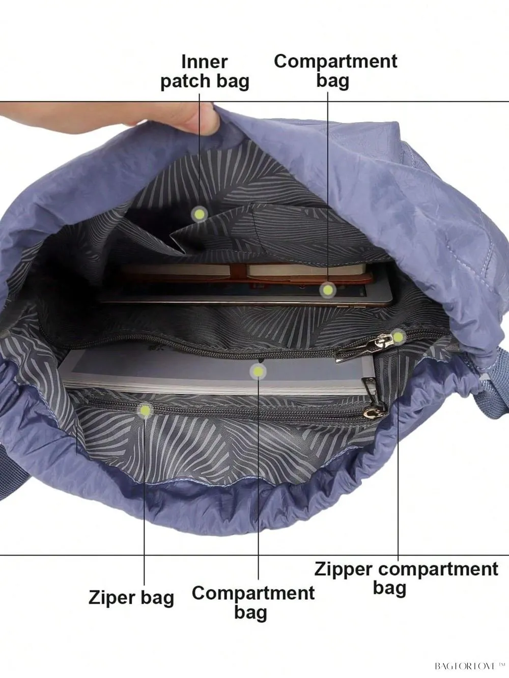 BagForLove - Lightweight Gym Bag with Cinching Closure and Storage Compartment