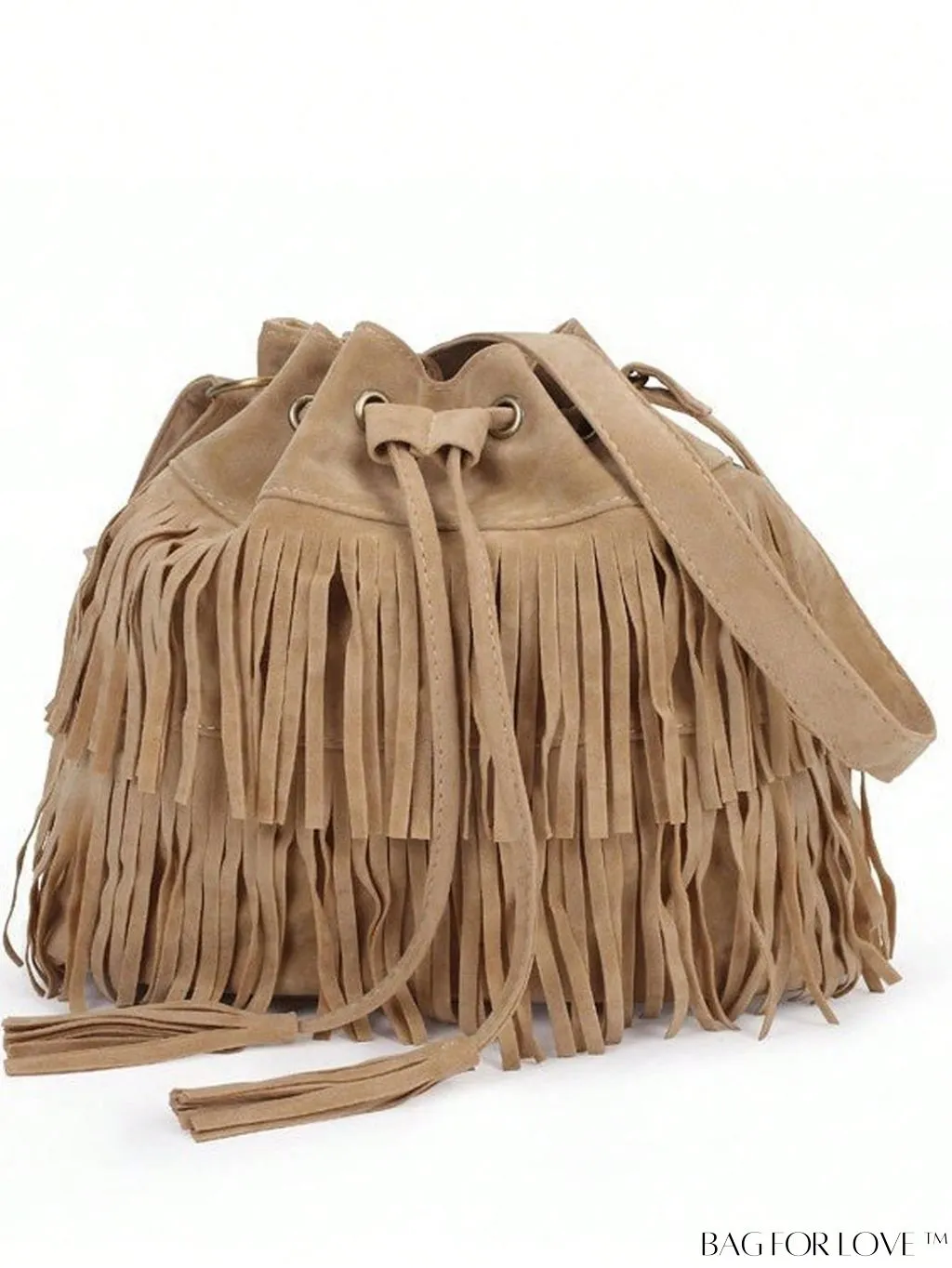 BagForLove - Stylish Drawstring Bucket Bag with Fringe for Everyday Use