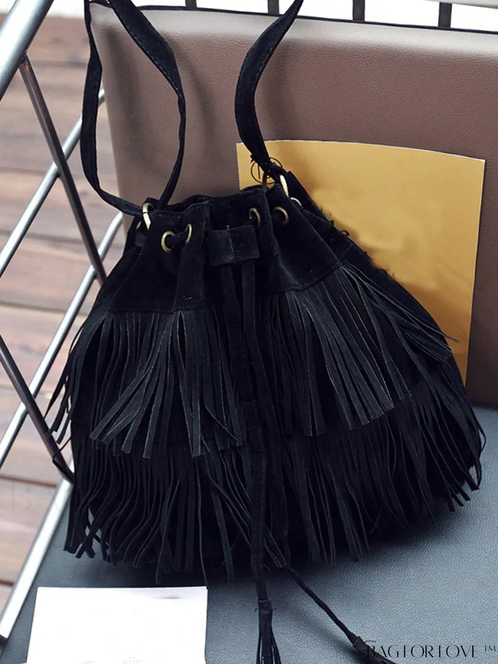 BagForLove - Stylish Drawstring Bucket Bag with Fringe for Everyday Use
