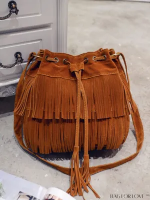 BagForLove - Stylish Drawstring Bucket Bag with Fringe for Everyday Use