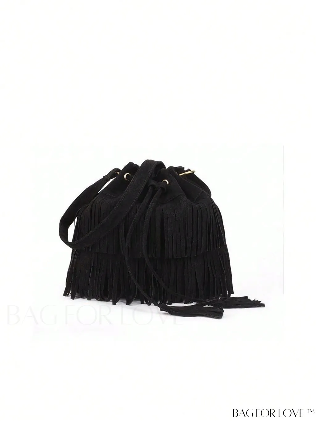 BagForLove - Stylish Drawstring Bucket Bag with Fringe for Everyday Use