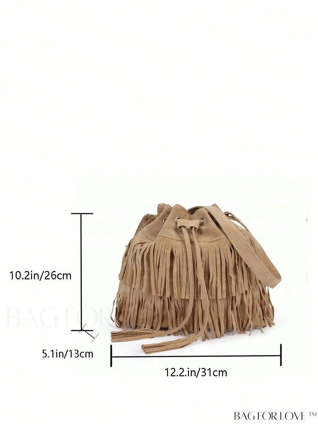 BagForLove - Stylish Drawstring Bucket Bag with Fringe for Everyday Use