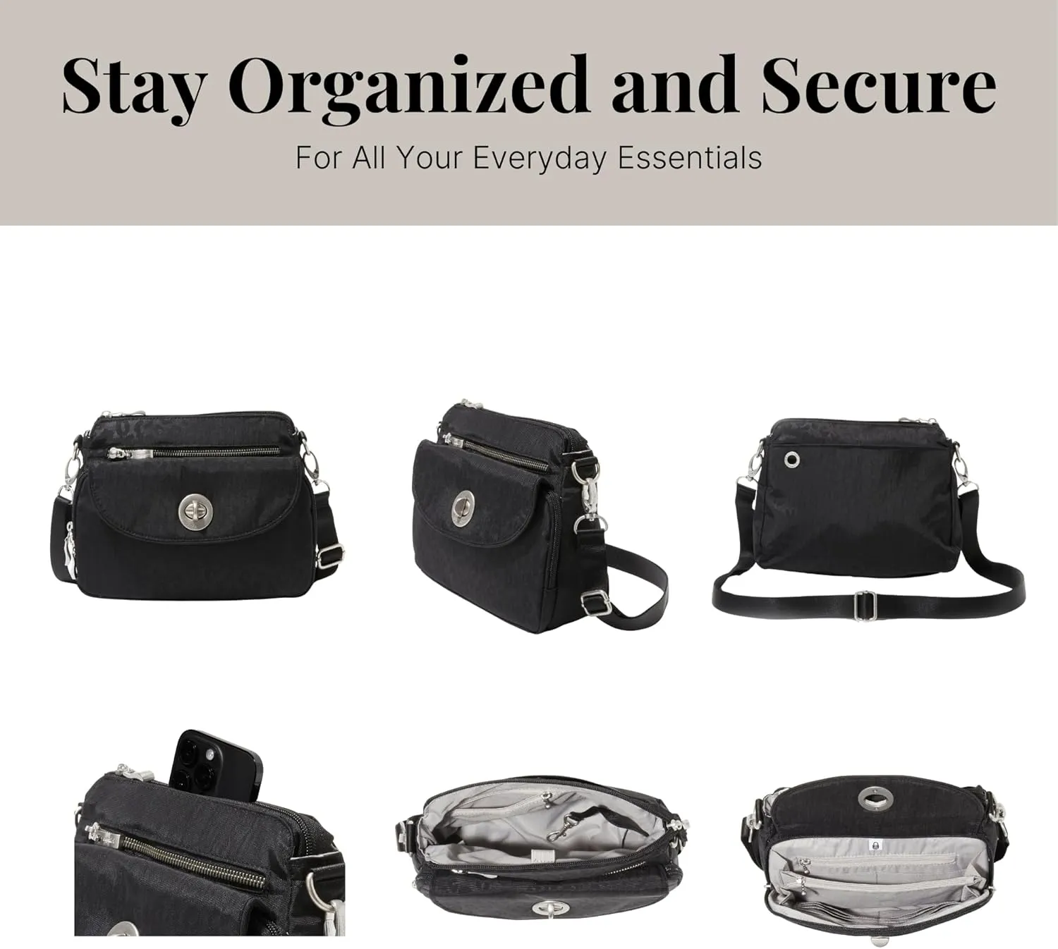 Baggallini Calais Crossbody Bags for Women 9.5"x7" Travel Handbag Purse w/RFID Front Wallet Lightweight Water-Resistant