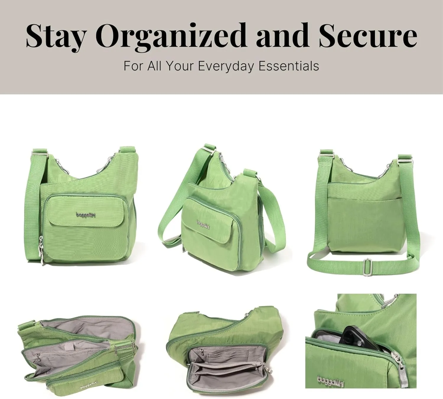 Baggallini Criss Cross 10x11 Crossbody Women Lightweight Water-Resistant Nylon Travel Bag W/RFID & Quick Access Pockets
